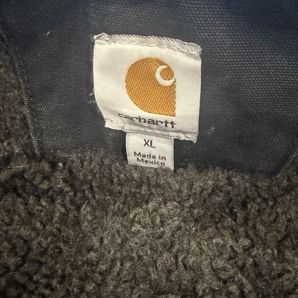 Y2K Distressed Carhartt J141 Black Men's Canvas Sherpa Lined Hooded Work Coat XL - Picture 6 of 10
